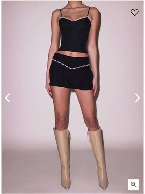 NEW Fleur du Mal Silk Black Mini Skirt with White Trim
